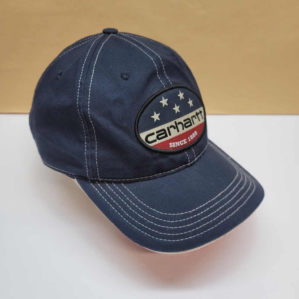 Carhartt Mens Navy Blue Patriotic Logo Patch Adjustable Baseball Hat 103047-412
